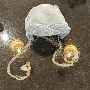 Vintage Blue velvet like hat with ties